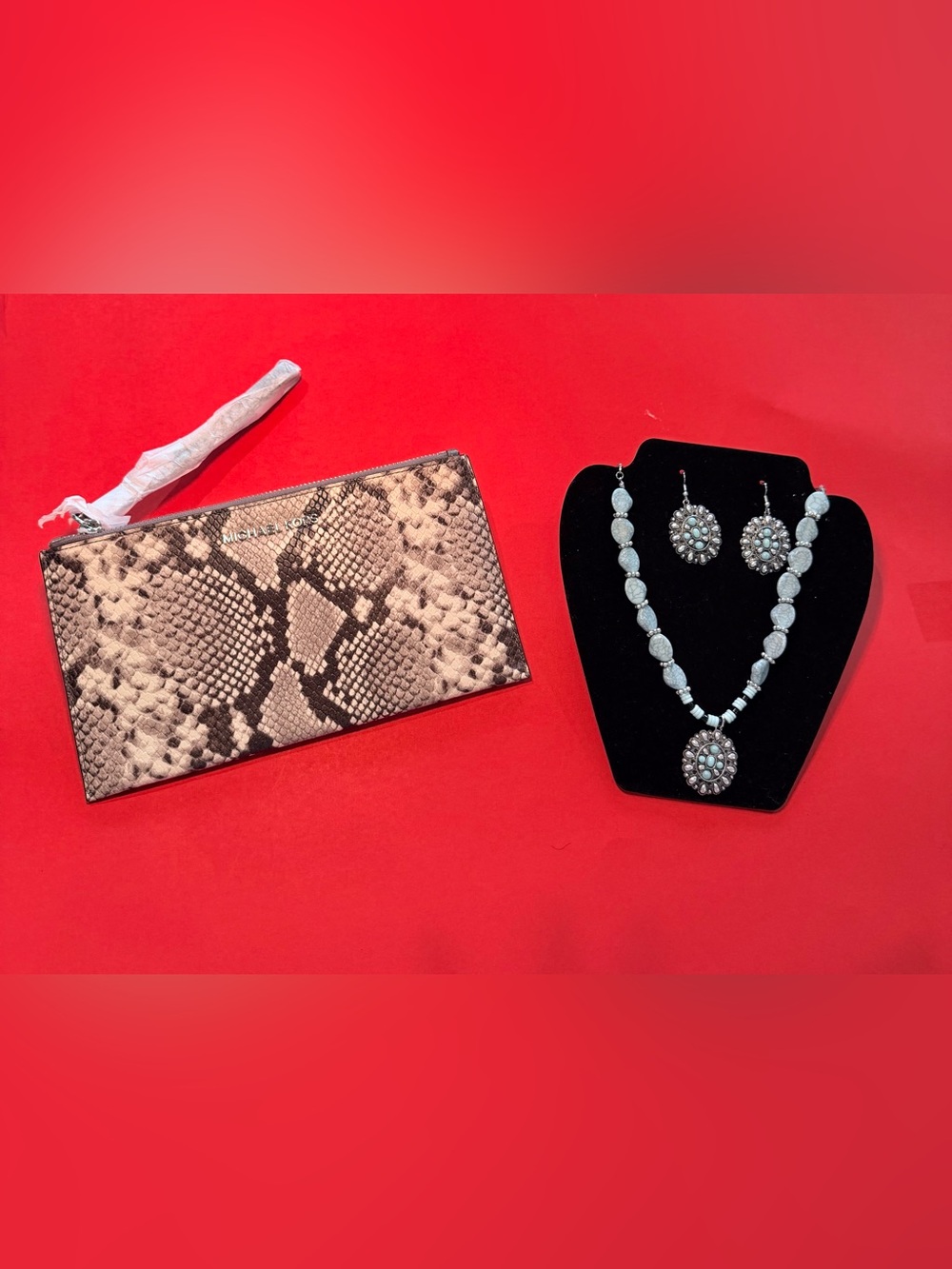New Michael Kors Snake-Print wristlet in Beige and Black & accessories